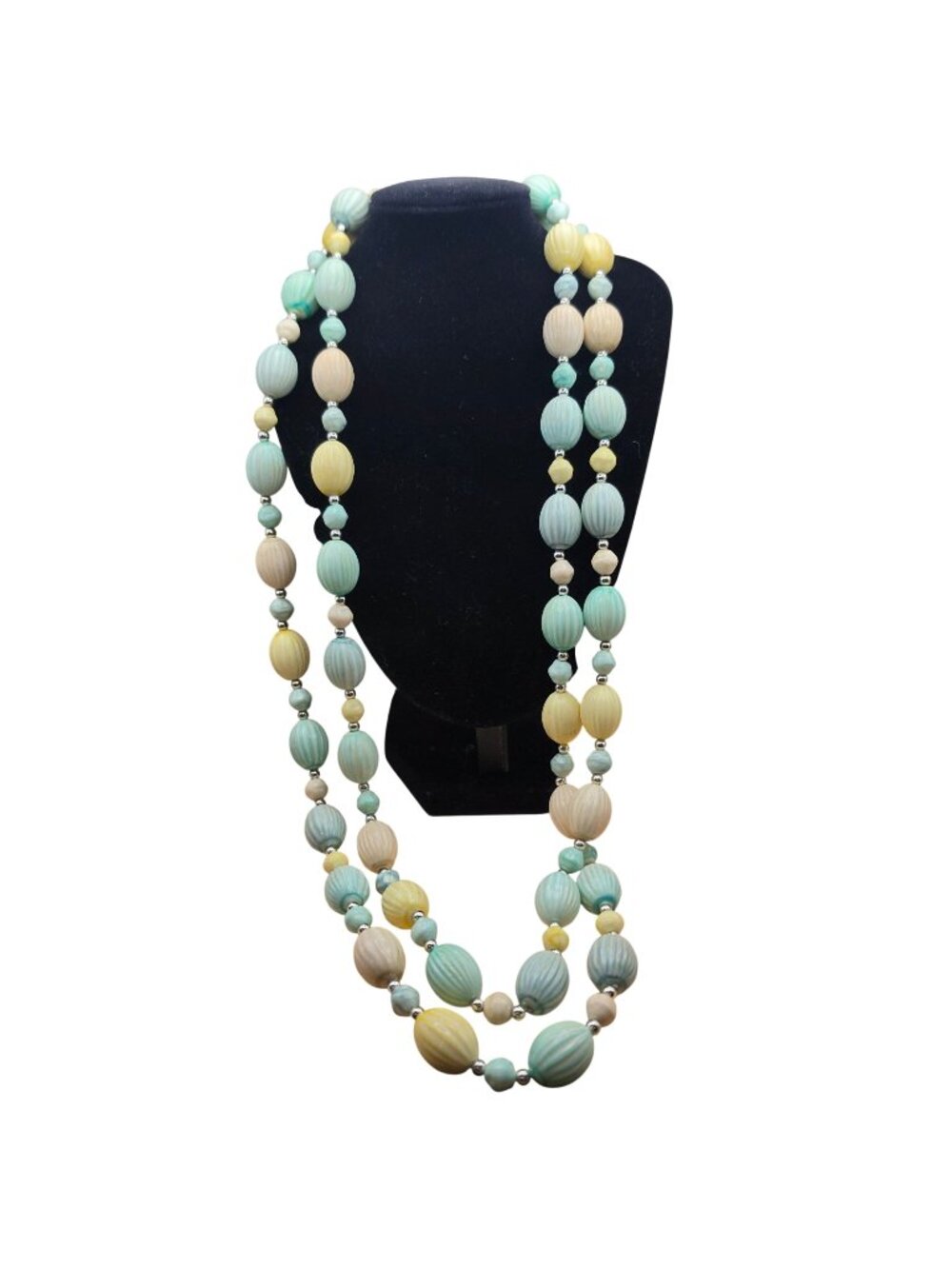 Vintage Multi Strand Pastel Bead Necklace 24" Coquette Cottagecore 50s MCM